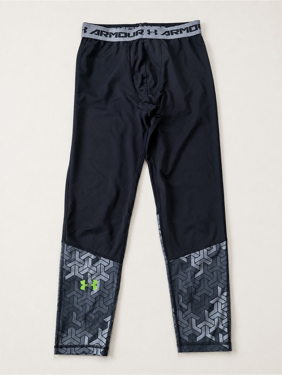 Under Armour Other - Under Armour Black and Gray Youth Large Compression Leggings Neon Green Logo
